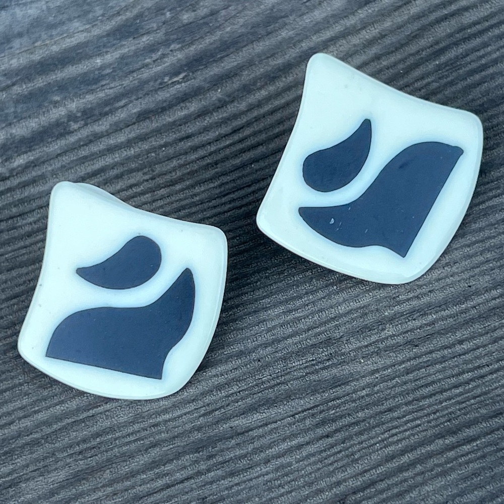 Vintage Mod Black & White Acrylic Post-Back Earrings